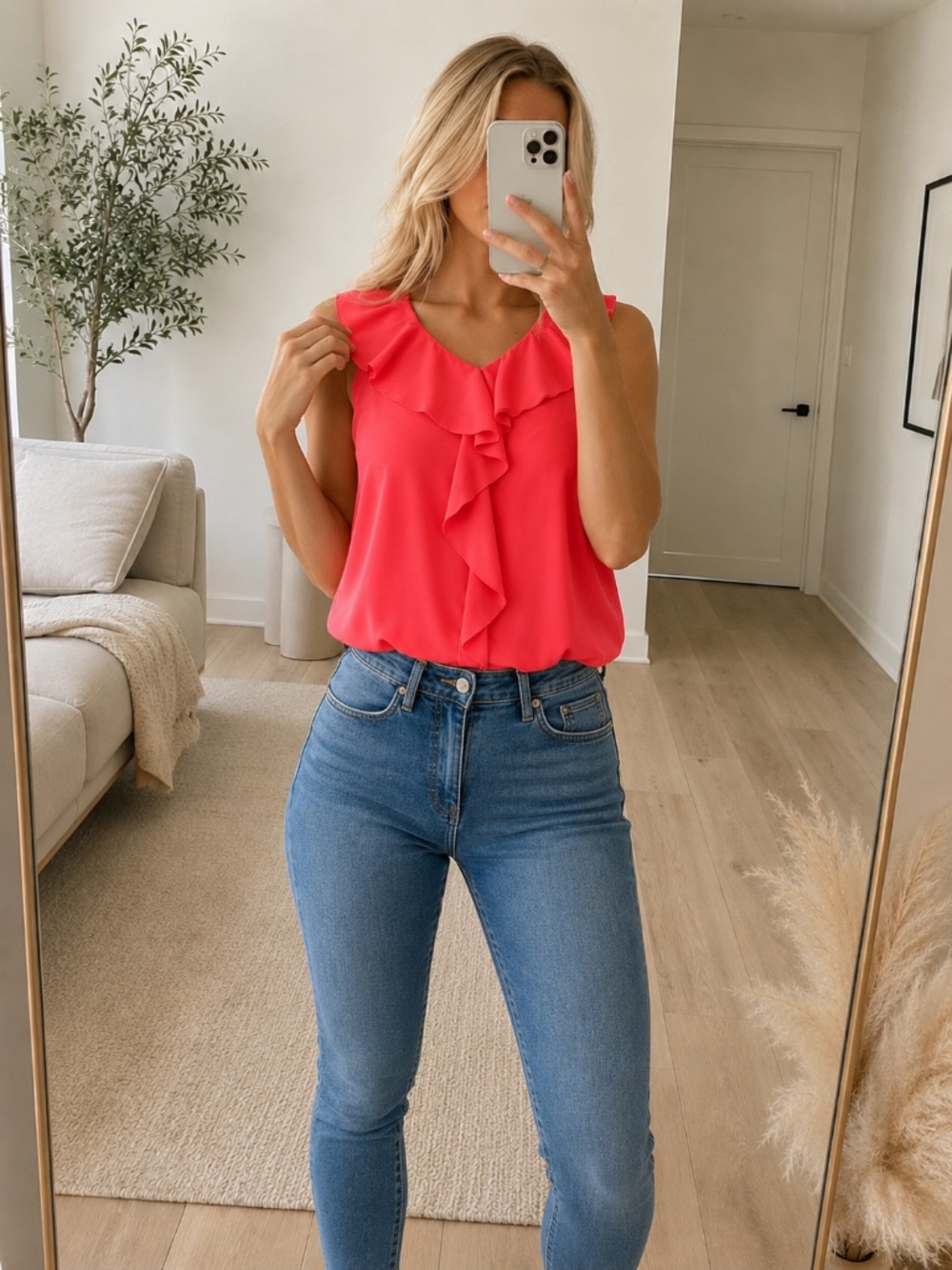 Coral Ruffle Front Sleeveless Blouse Small NWT